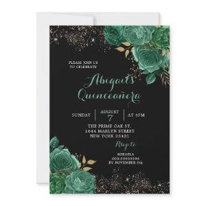 Gold Green Emerald Floral Quinceañera