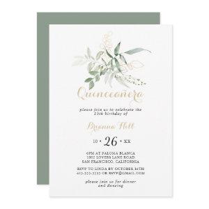Gold Green Foliage Calligraphy Quinceañera