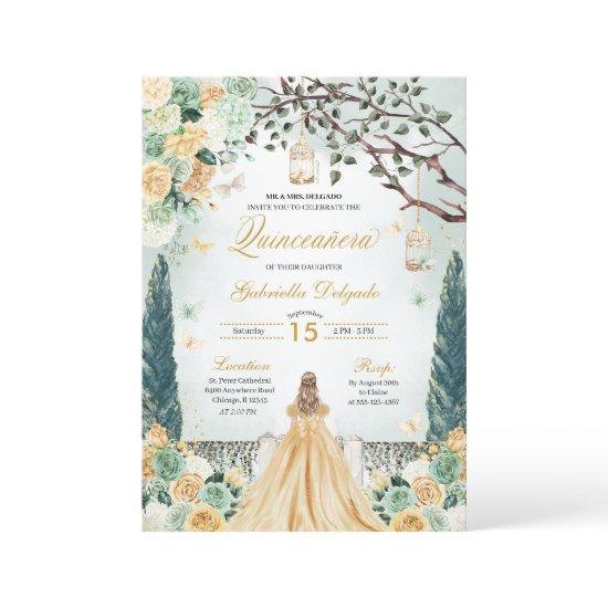 Gold Green Princess Enchanted Garden Quinceanera