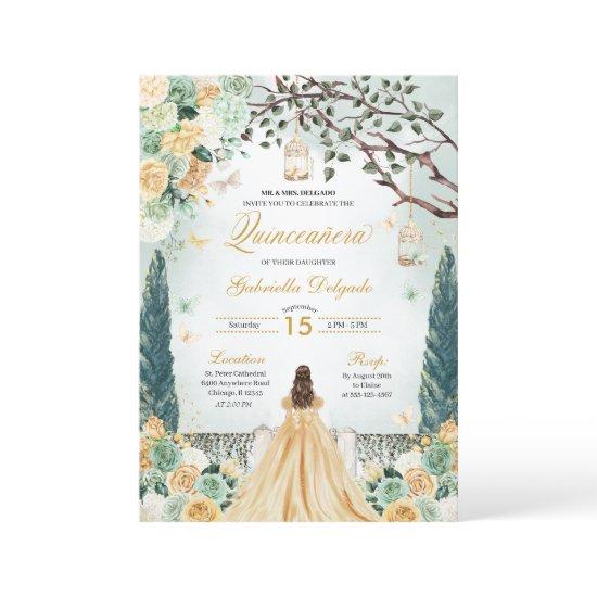Gold Green Princess Enchanted Garden Quinceanera