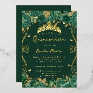 Gold Green Swirl Scroll Floral Quinceanera  Foil