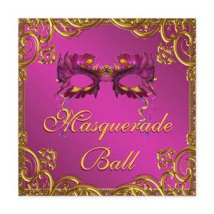 Gold Hot Pink Mask Masquerade Ball Party