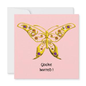 GOLD HYPER BUTTERFLY,GEMSTONES Pink Wedding Invite