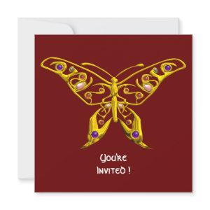 GOLD HYPER BUTTERFLY,GEMSTONES,Red Wedding Invite