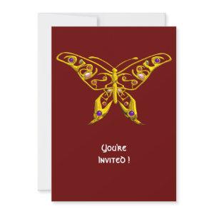 GOLD HYPER BUTTERFLY JEWEL WITH GEMSTONES Red