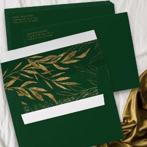 Gold Leaf and Confetti Emerald Green  Envelope
