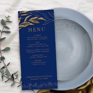 Gold Leaf and Confetti Royal Blue Menu