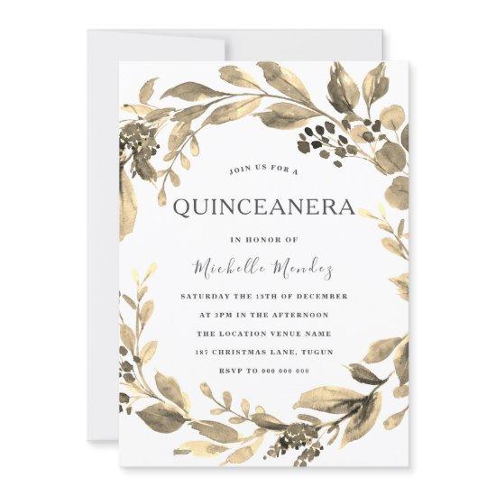 Gold Leaf Wreath Modern Quinceanera Party