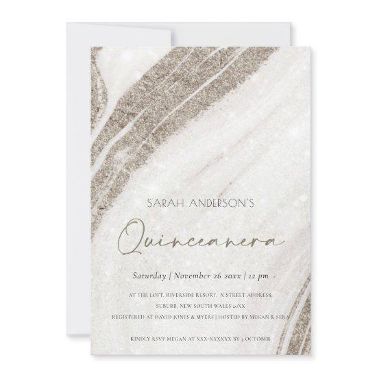 Gold Marble Agate Quinceañera 15 Birthday Invite