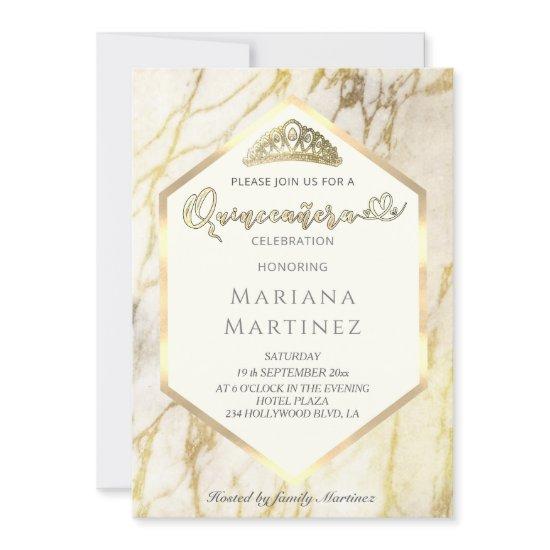Gold marble geometrical calligraphy Quinceañera