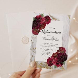 Gold Marble Red Roses Floral Quinceanera