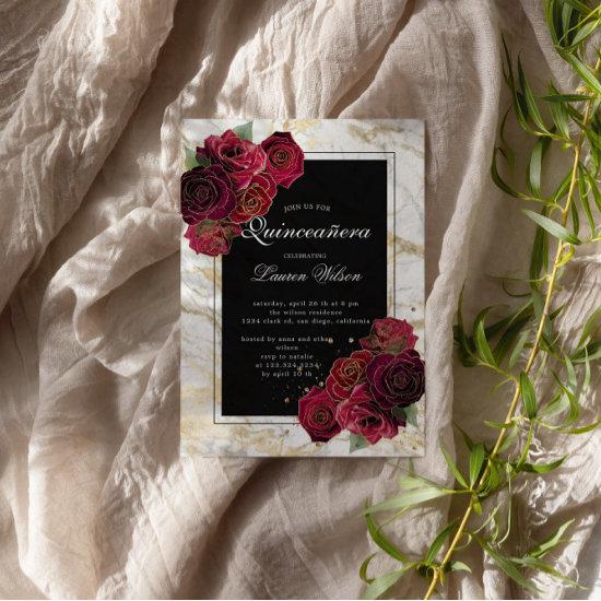 Gold Marble Roses Floral Quinceanera