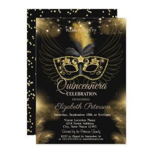 Gold Masque Diamonds Lights Black Quinceañera