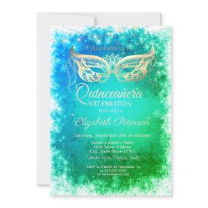 Gold Masque Snowflakes Green Quinceanera