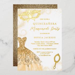 Gold Masquerade Party Dress Quinceanera Foil Invit Foil