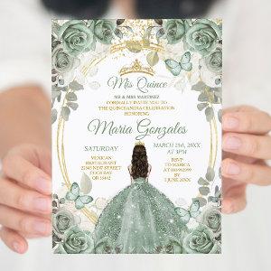 Gold Mis Quince Dusty Green Floral Quinceañera