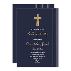 Gold navy blue elegant typography Birthday Party