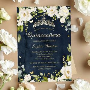 Gold Navy Butterfly Champagne Floral Quinceanera   Foil