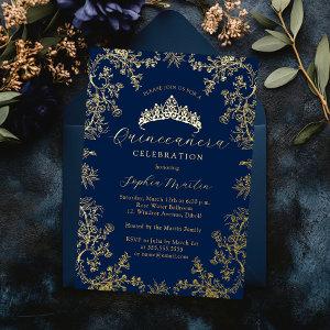 Gold Navy Elegant Vintage Quinceanera  Foil