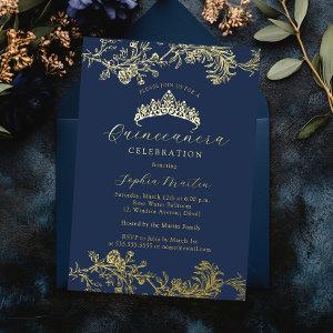 Gold Navy Vintage Elegant Quinceanera  Foil