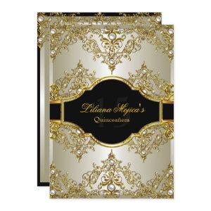 Gold Pearl Vintage Glamour Quinceanera Invite 2