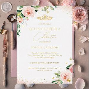 Gold Pink Blush Floral Quinceanera Birthday  Foil