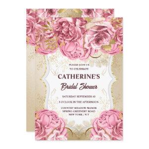 Gold pink blush rose floral watercolor bridal