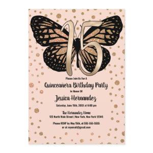 Gold Pink Butterfly Glitter Confetti Quinceañera