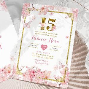 Gold Pink Cherry Blossom Floral Girl Royal 15 Años
