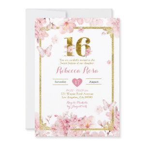 Gold Pink Cherry Blossom Floral Girl Sweet 16