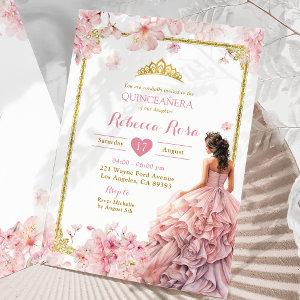 Gold Pink Cherry Blossom Princess Quinceañera