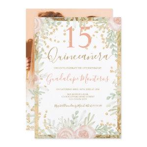 Gold pink floral watercolor Quinceanera photo