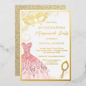 Gold Pink Masquerade Party Dress Quinceanera  Foil