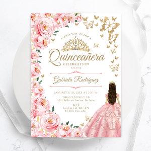 Gold Pink Roses Butterflies Quinceanera