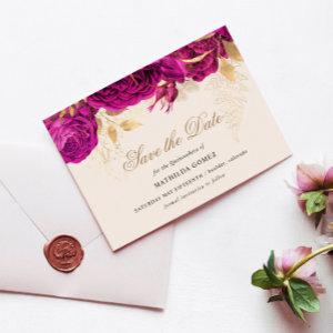 Gold Pink Roses Quinceanera Save The Date
