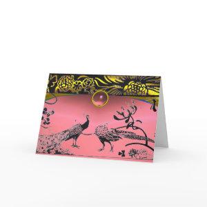 GOLD PINK WEDDING LOVE BIRDS THANK YOU CARD