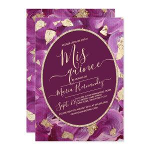 Gold Plum Lilac Acrylic Brushstroke Quinceañera