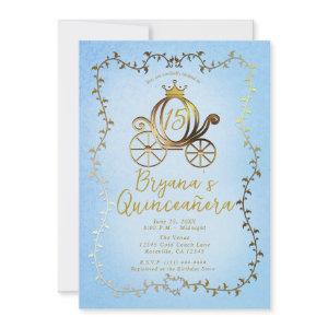 Gold Princess Carriage Blue Storybook Quinceañera