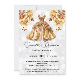 Gold princess Quinceañera fantasy ballgown roses