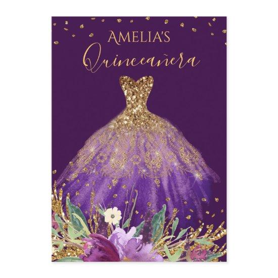 Gold Purple Amethyst Dress Quinceanera Invite