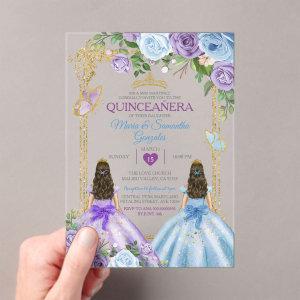 Gold Purple And Blue Floral Crown Twin Quinceañera Acrylic