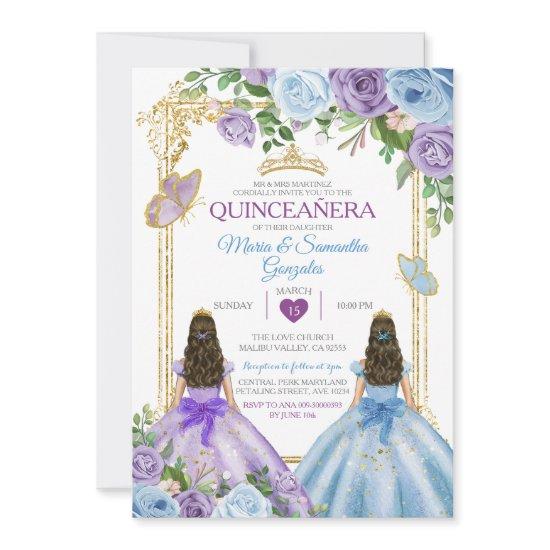 Gold Purple And Blue Floral Crown Twin Quinceañera