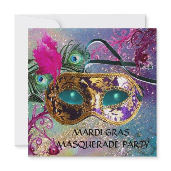 GOLD PURPLE DAMASK FEATHER MASK Masquerade Party