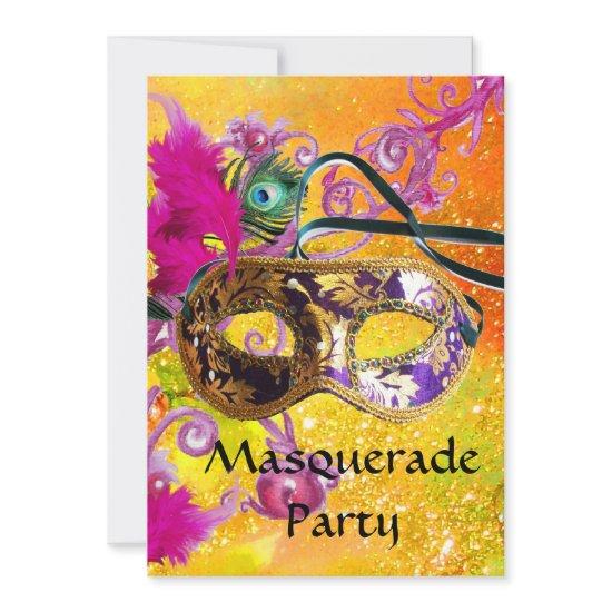 GOLD PURPLE DAMASK FEATHER MASK Masquerade Party