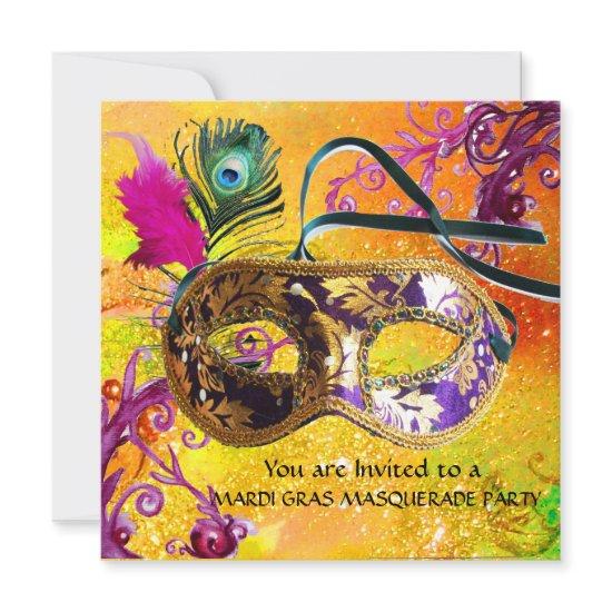 GOLD PURPLE DAMASK FEATHER MASK Masquerade Party