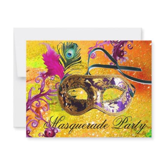 GOLD PURPLE DAMASK FEATHER MASK Masquerade Party