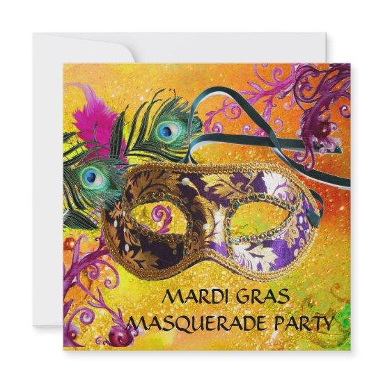 GOLD PURPLE DAMASK FEATHER MASK Masquerade Party