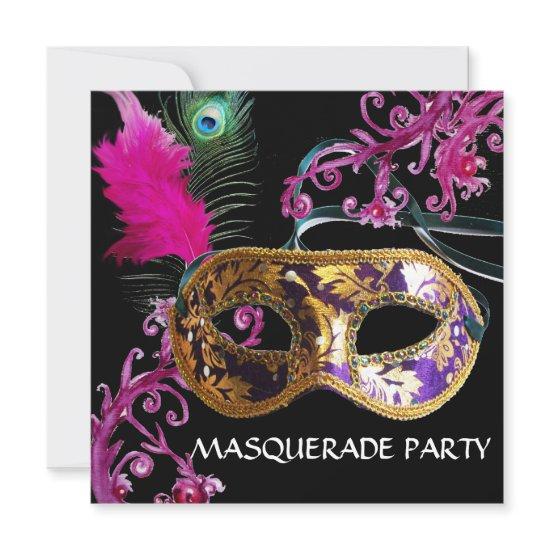 GOLD PURPLE FEATHER DAMASK  MASK Masquerade Party