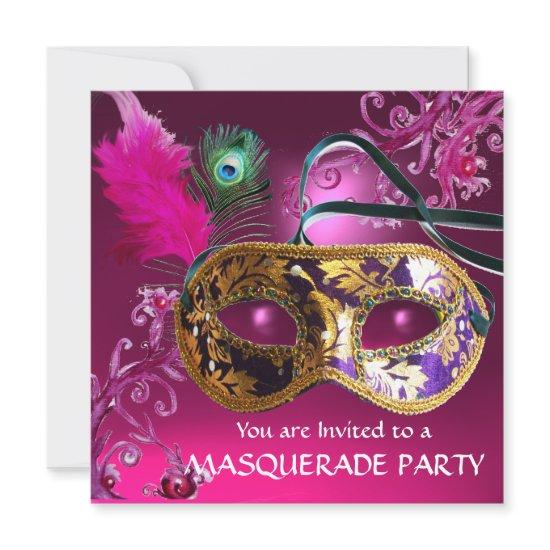 GOLD PURPLE FEATHER DAMASK  MASK Masquerade Party