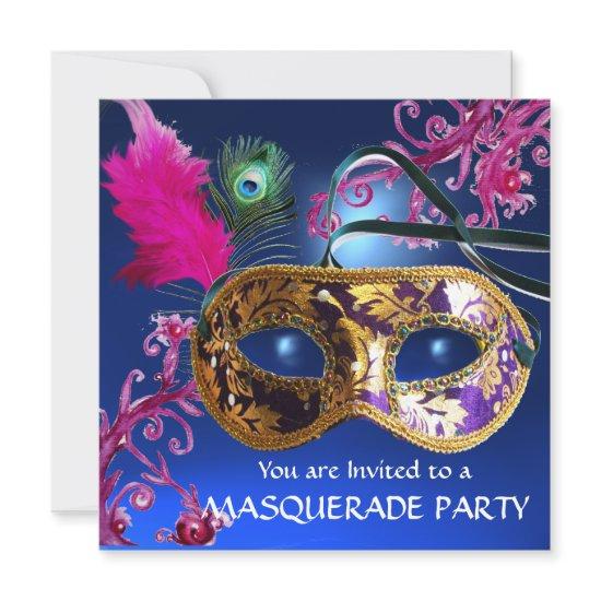 GOLD PURPLE FEATHER DAMASK  MASK Masquerade Party